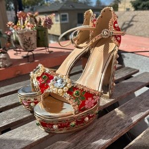 AZALEA WANG Red Jewel Platform Heels Size 10 US